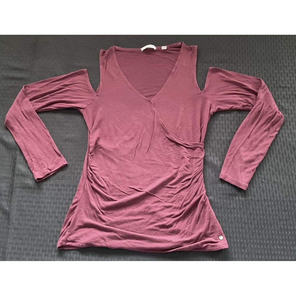 Abercrombie & Fitch Shirt Womens Medium Burgundy Cold Shoulder Long Sleeve